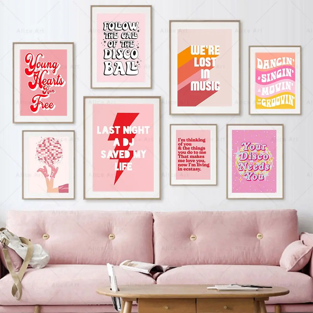 70s ديسكو كلمات الرقص طباعة اللطف الملونة إقتباس المشارك مستوحاة الرسم على لوحات القماش الجدارية صور غرفة المعيشة ديكور المنزل #1