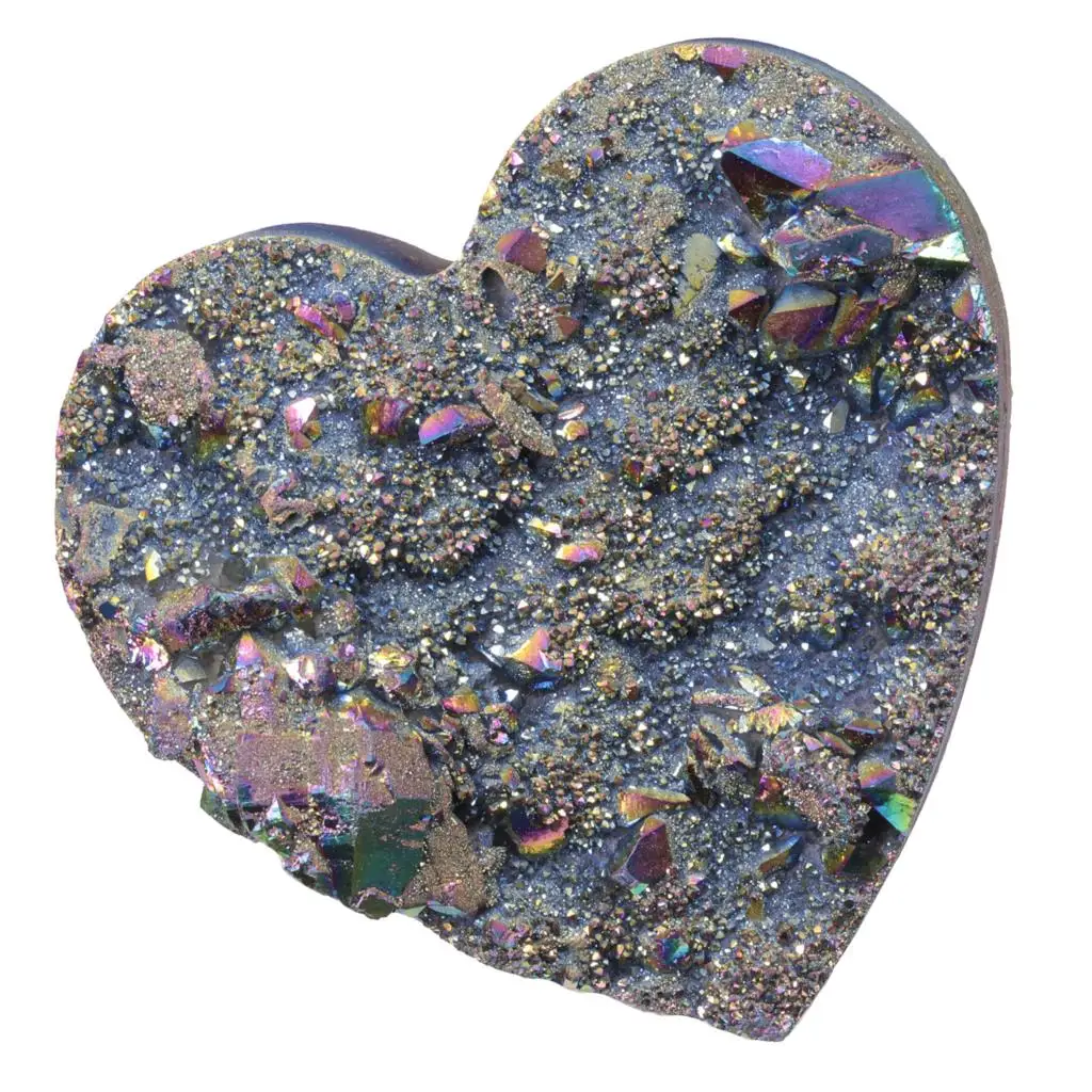 Titanium Coated Rainbow Aura Quartz Crystal Cluster Love Heart Shape Specimen For Home Decor Valentine's Day Gift