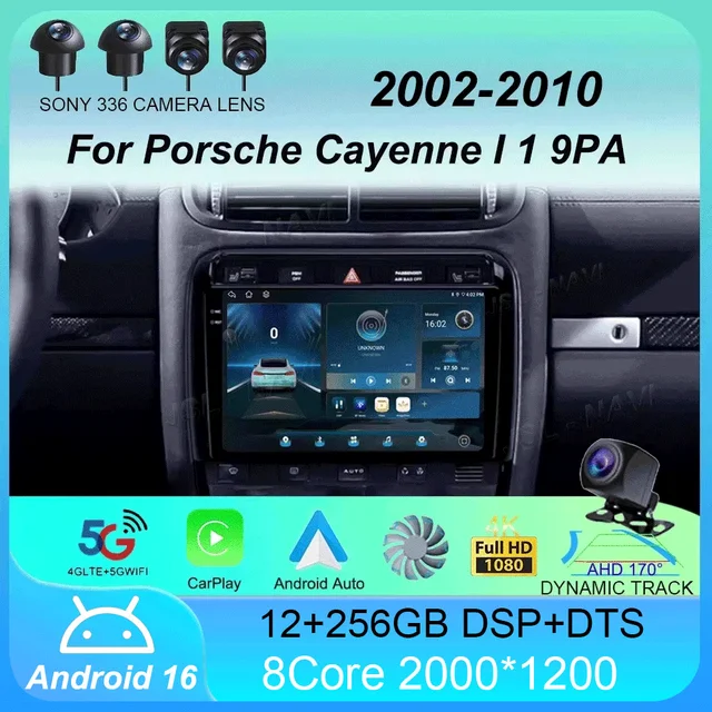 Radio samochodowe Android 16 Carplay Auto dla Porsche Cayenne I 1 9PA 2002 - 2010 Odtwarzacz multimedialny GPS Stereo Kamera 360 4G+WiFi BT DSP