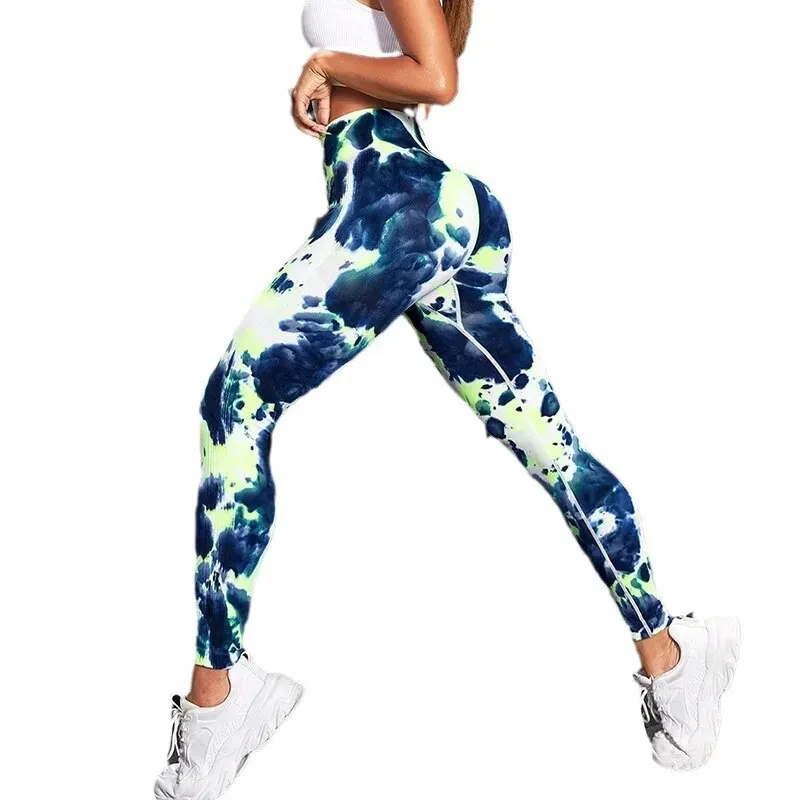 New Color Drip Dye Yoga Pants High Waist and Hip Lifting Fitness Pants Tight Sports Pants