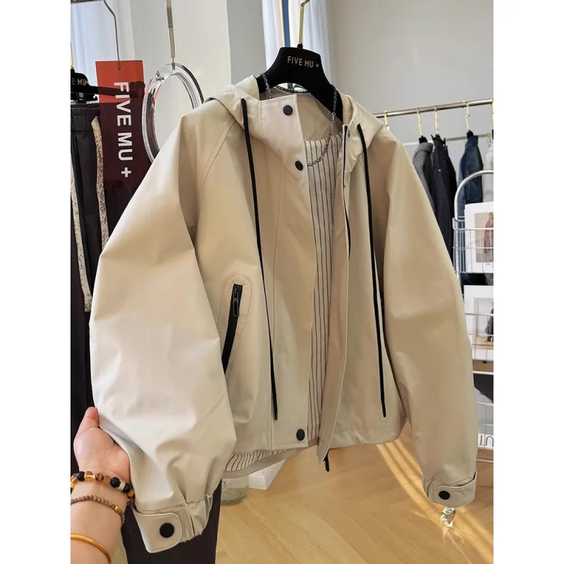 

Korean Hooded Women's Jacket Spring And Autumn Loose Casual Windbreaker Femme Short And Thin Jacket Zipper Coat Top