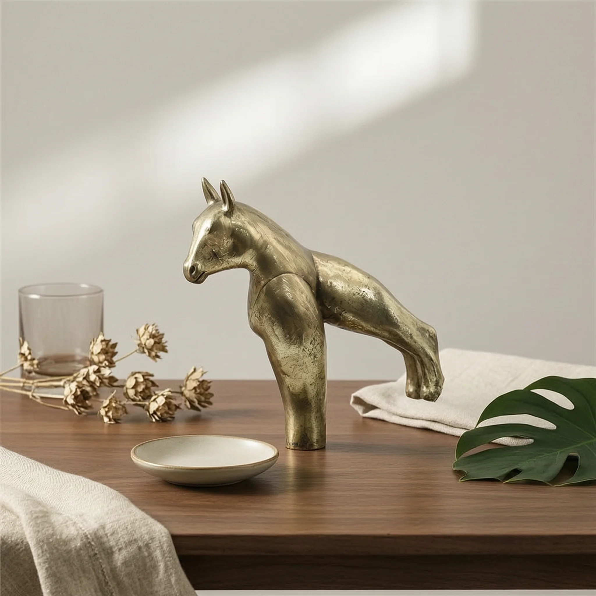 Gold Gymnast Statue Gift Idea Home Decor Artistic Accent Extended Pose Metal Gymnast Figurine for Office Desk