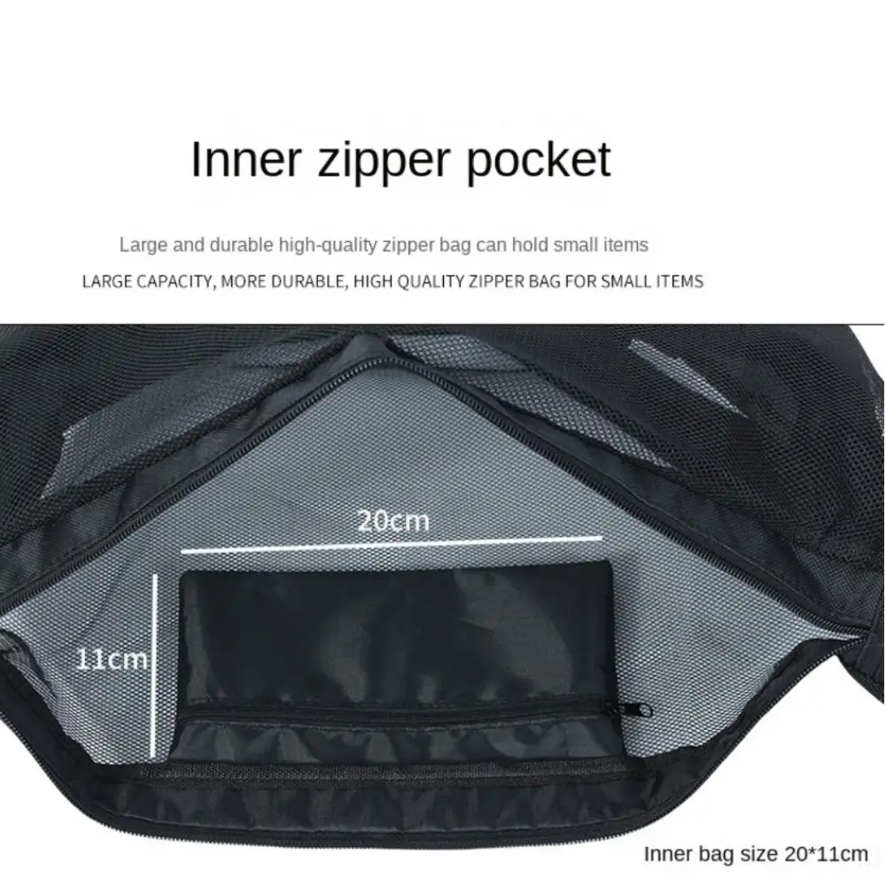 Adjustable Basketball Mesh Bag Single Shoulder Mesh Fabric Crossbody Ball Bag Lightweight Zipper Pocket Soccer Storage Case