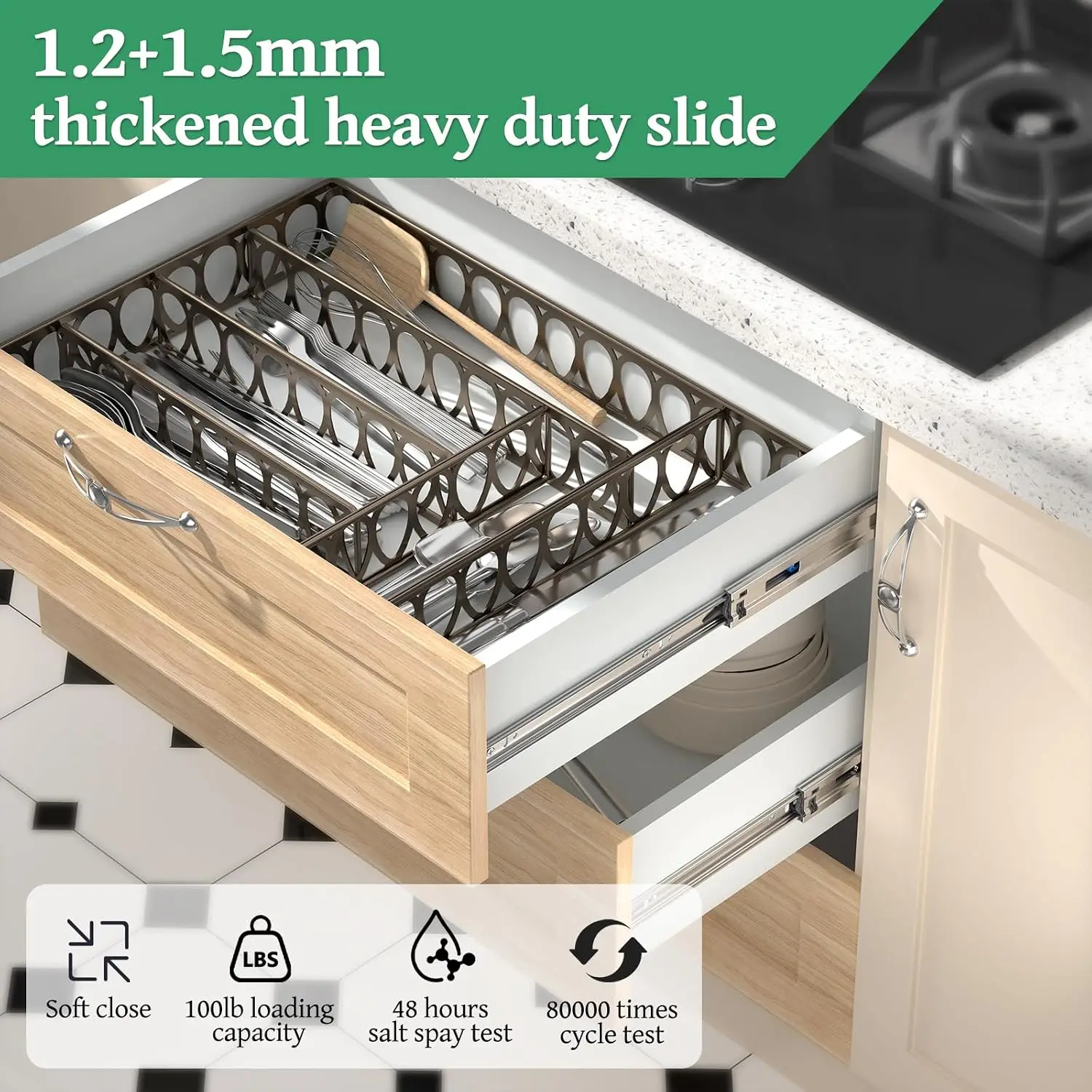 14 Inch Full Extension Soft Close Ball Bearing Drawer Slides Heavy Duty 100LB Capacity with Rear Mount Brackets Fits Face Frame & Frameless Cabinets Furniture Glides, 10 Pairs