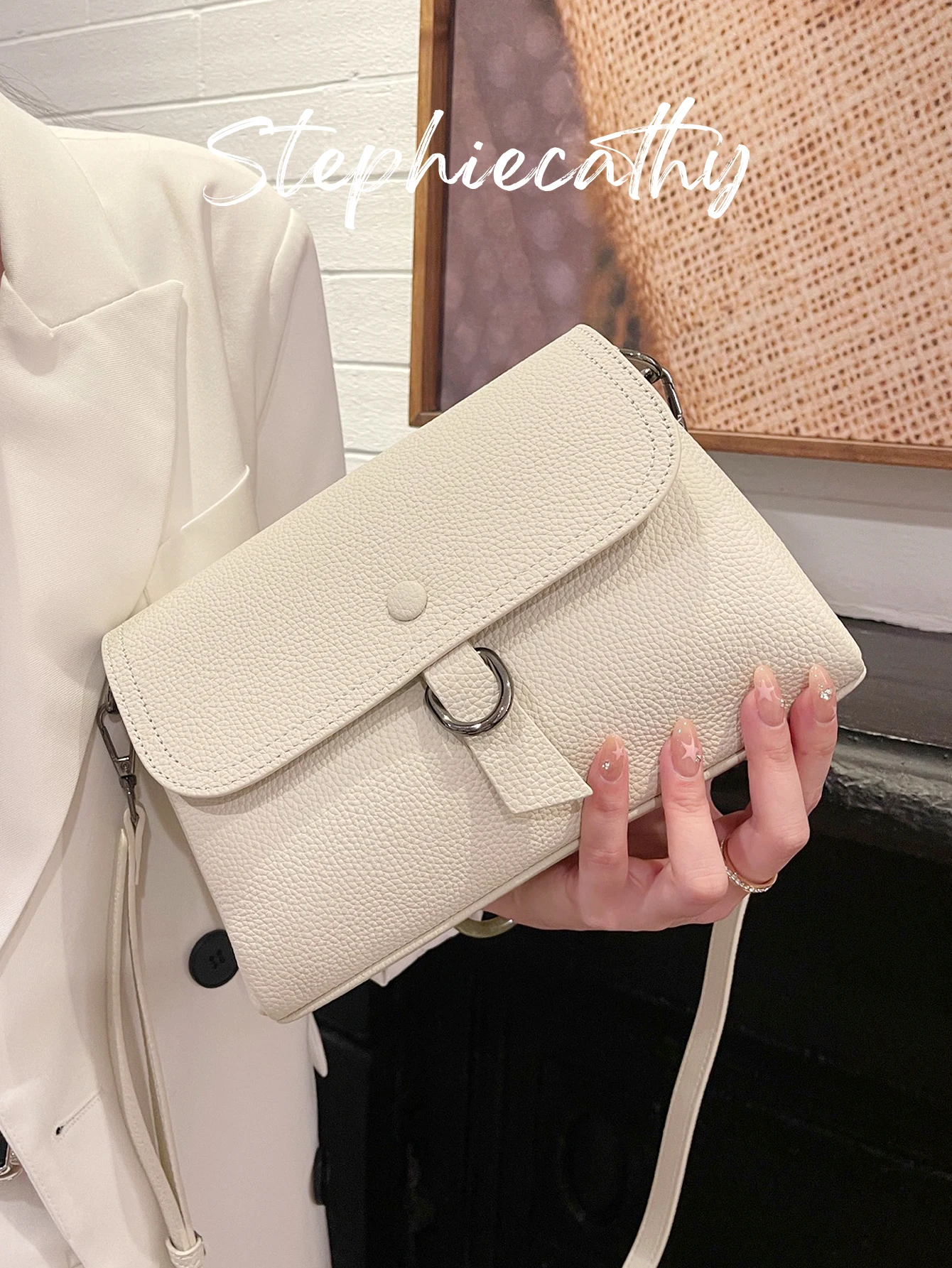 

SC Fashion Cowhide Flap Cover Shoulder Bag for Women Elegant Real Leather Cross body Versatile Commute Purses Daily All Seasons