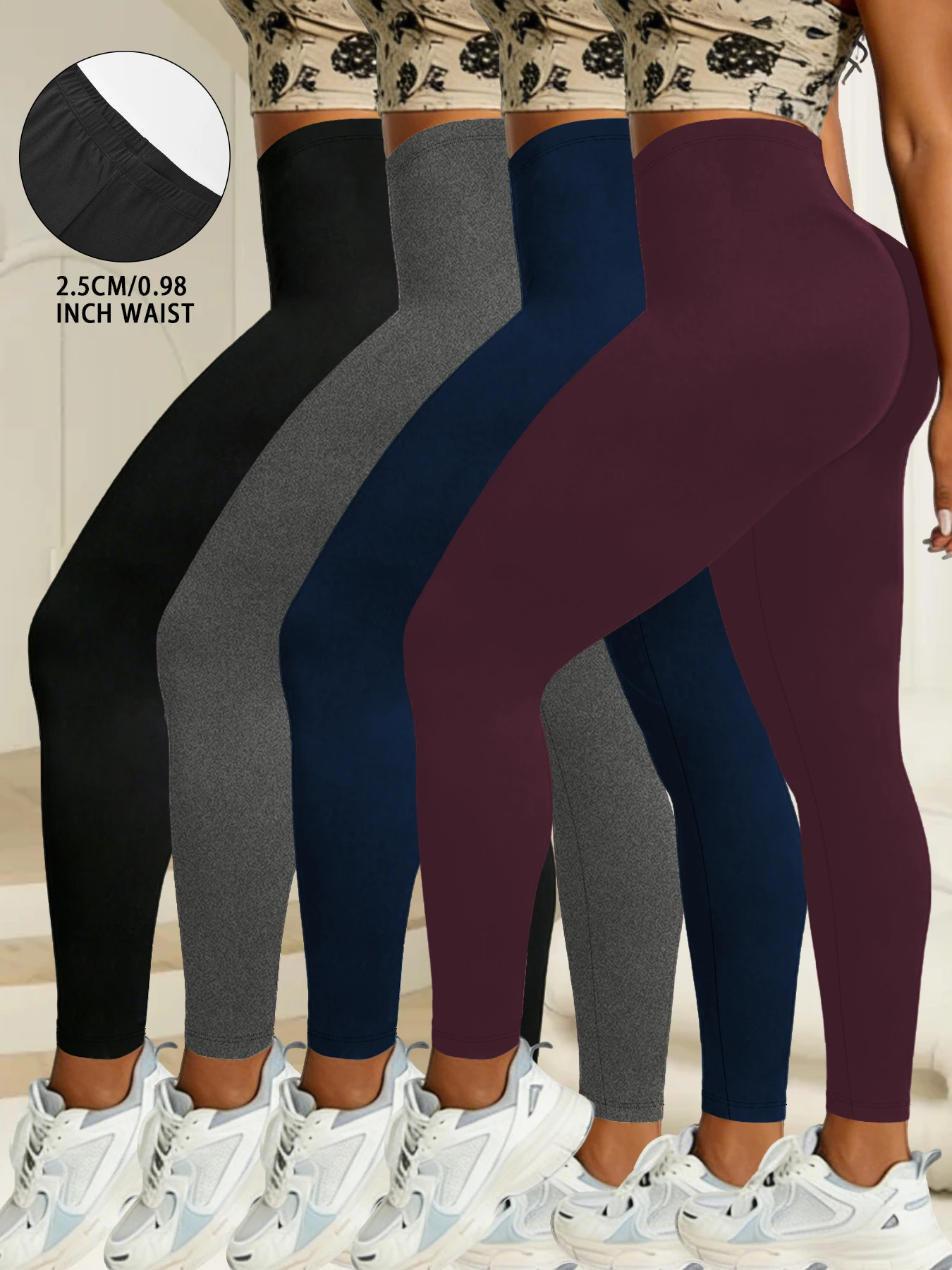 

Комплект из 4 женских леггинсов с низкой посадкой – супермягкие, высокоэластичные колготки для бега, тренировок и повседневной носки