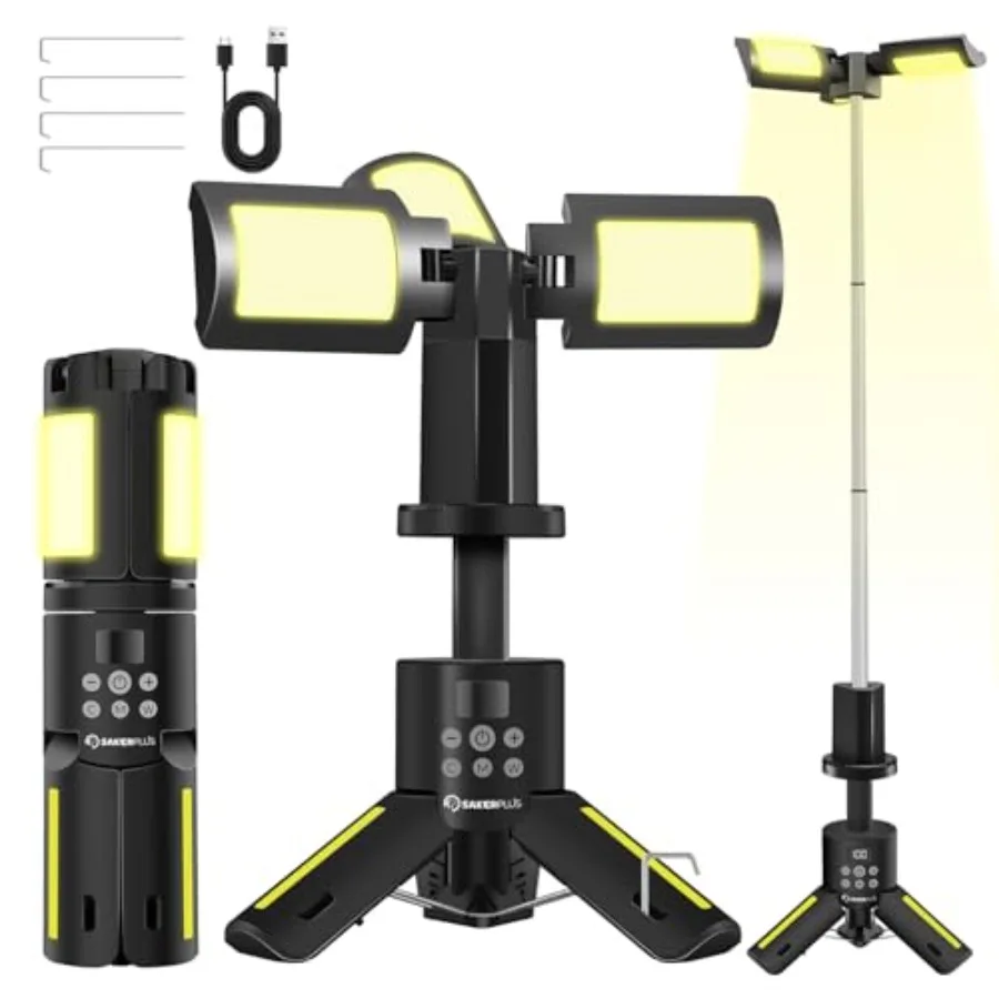 

Portable Camping Lights with Stand 5000LM Rechargeable LED Flashlight 9 Color Modes Collapsible Camping Lantern Tent Light with