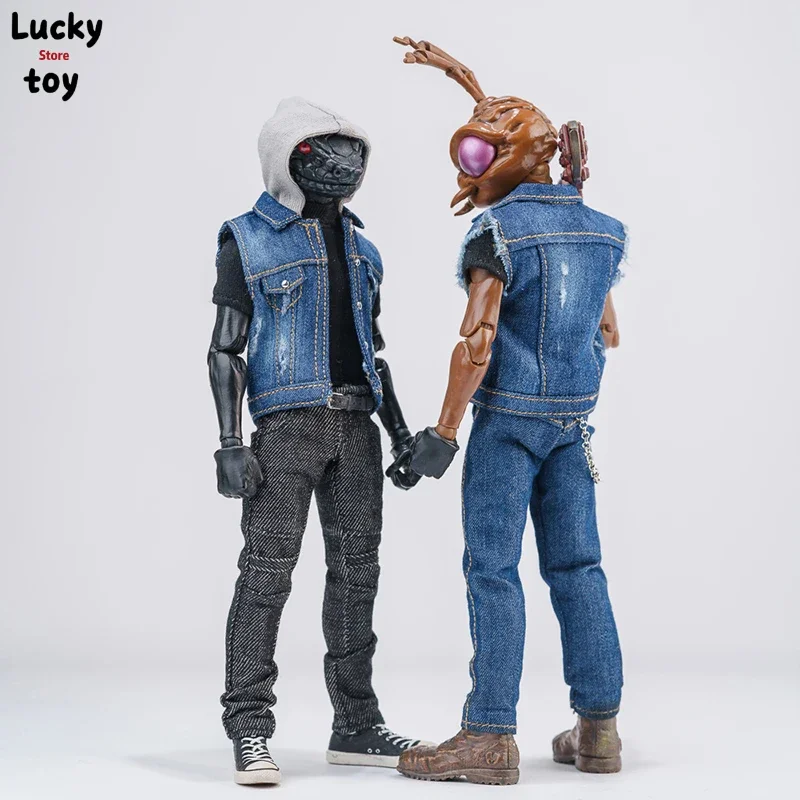 1/12 Scale Male Soldier Model Trend Cowboy Vest Jeans Black T-shirt Set Fit 6'' Figures Romankey Mezco Bjd Accessories Body