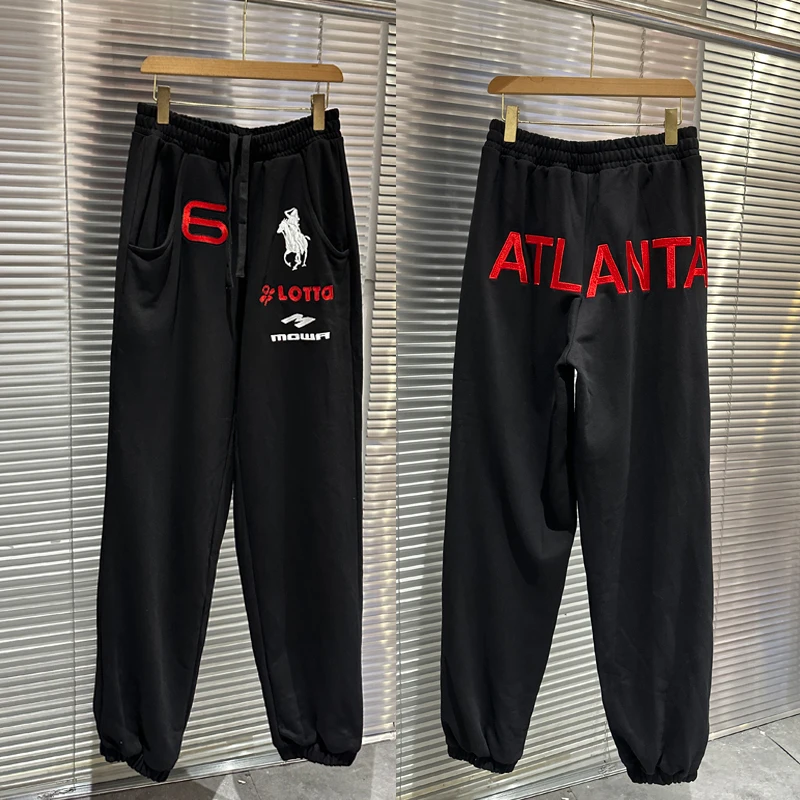 

Trend Brand Retro Wide Legs Casual Pants Men's Clothing Angel Warhorse Embroidery Mowalola Trousers American Sweatpants