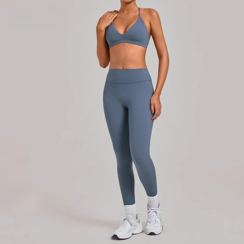 

Женский комплект для йоги телесного цвета, комплект из 2 предметов, бюстгальтер с длинными брюками, боди для бега, фитнеса, спортивный комплект, тонкая талия, бедра, костюм с высокой подъемом