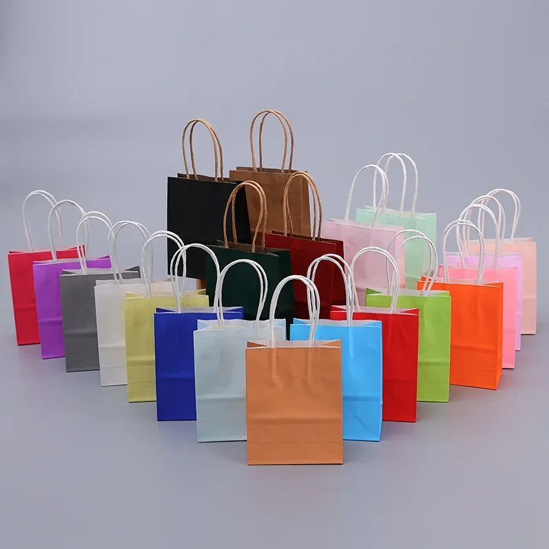 Kraft Paper Gift Bags With Handles 10/20/30/50PCS Shopping Carry Craft Brown White Bag DIY Bag Party Christmas Supplies