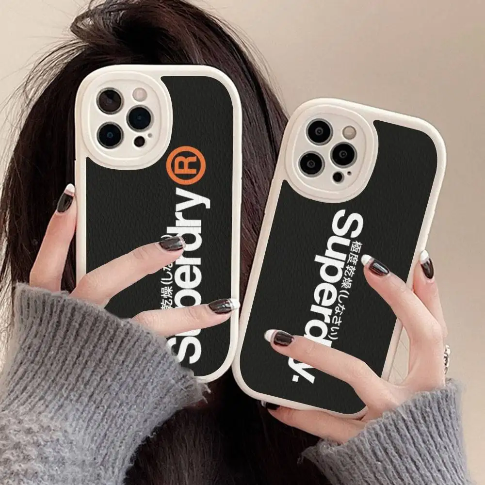 Trendige Marke S-Superdry Leder-Handyhülle für iPhone 16 15 14 13 12 11 Pro Max Plus Cover