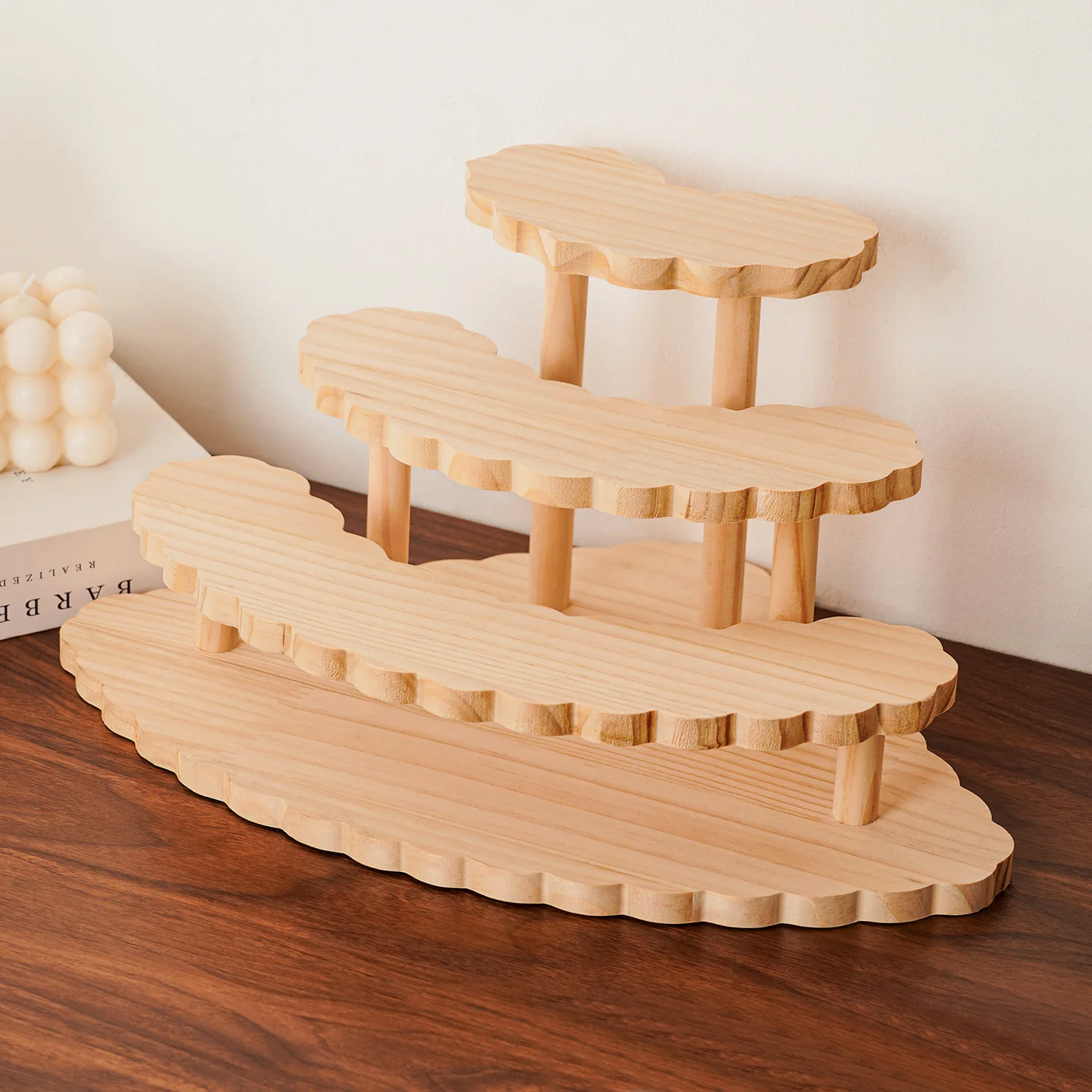 Solid Wood Fan-shaped Display Rack Ladder Style Multi-layer Storage Rack Handmade Toy Cosmetics Succulent Plant Storage Holders
