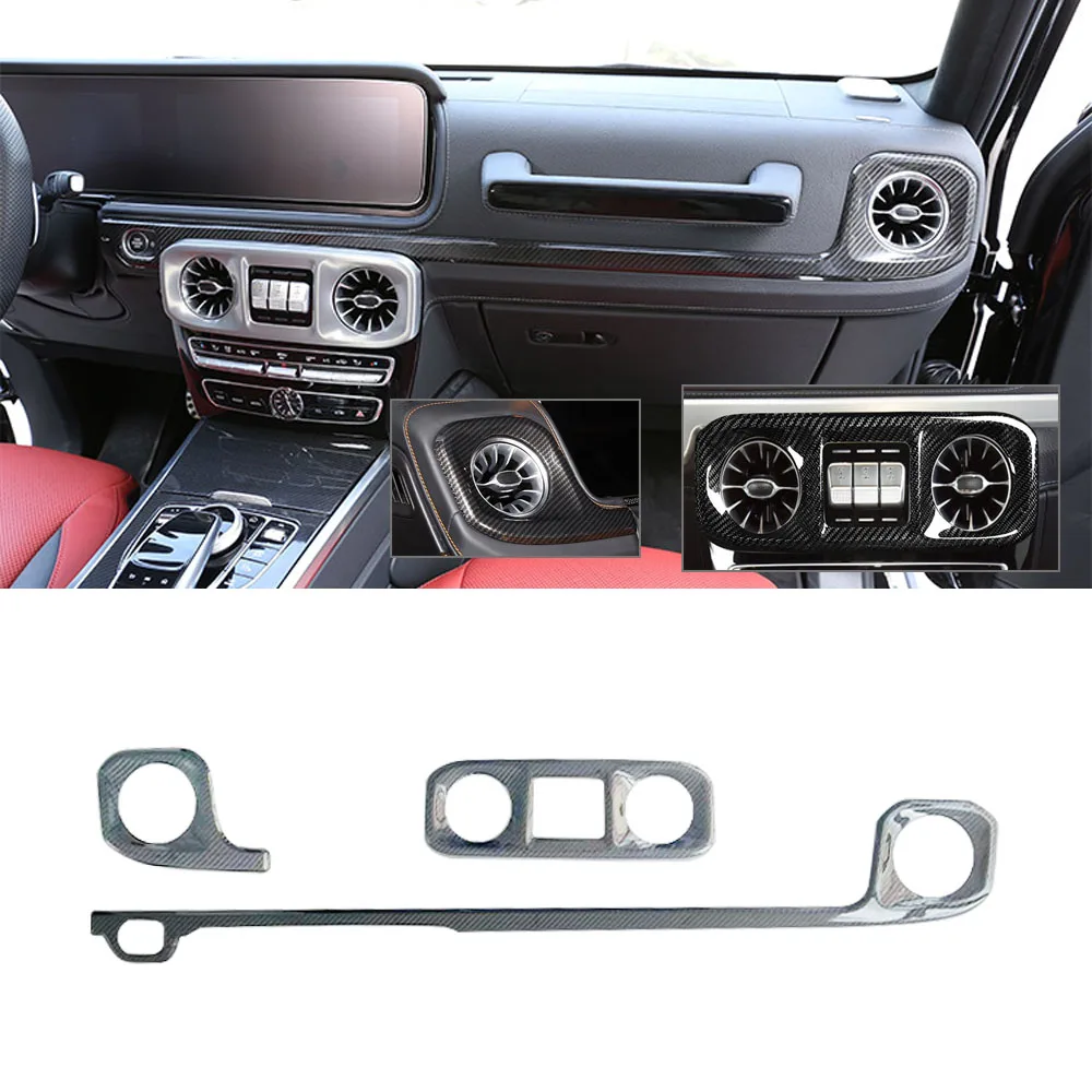 

3pcs Car Interior Real Carbon Dash Cover Central Control Side Air Outlet Trim For Mercedes Benz G-Class W464 G500 G63 2019-2023