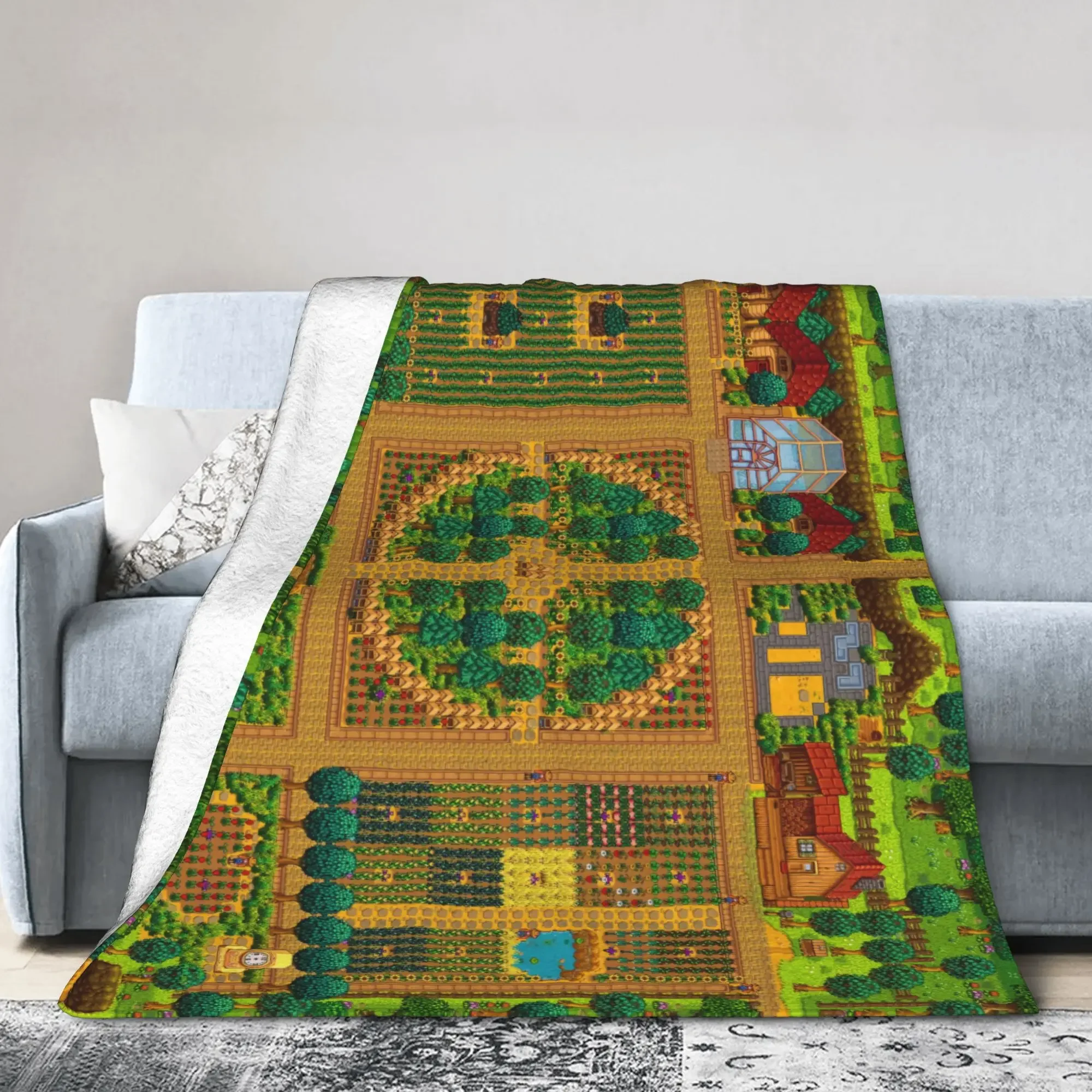 

Custom Farm Stardew Valley Flannel Blanket Winter Soft Durable Throw for Kids Adults Couch Bed Sofa Cover