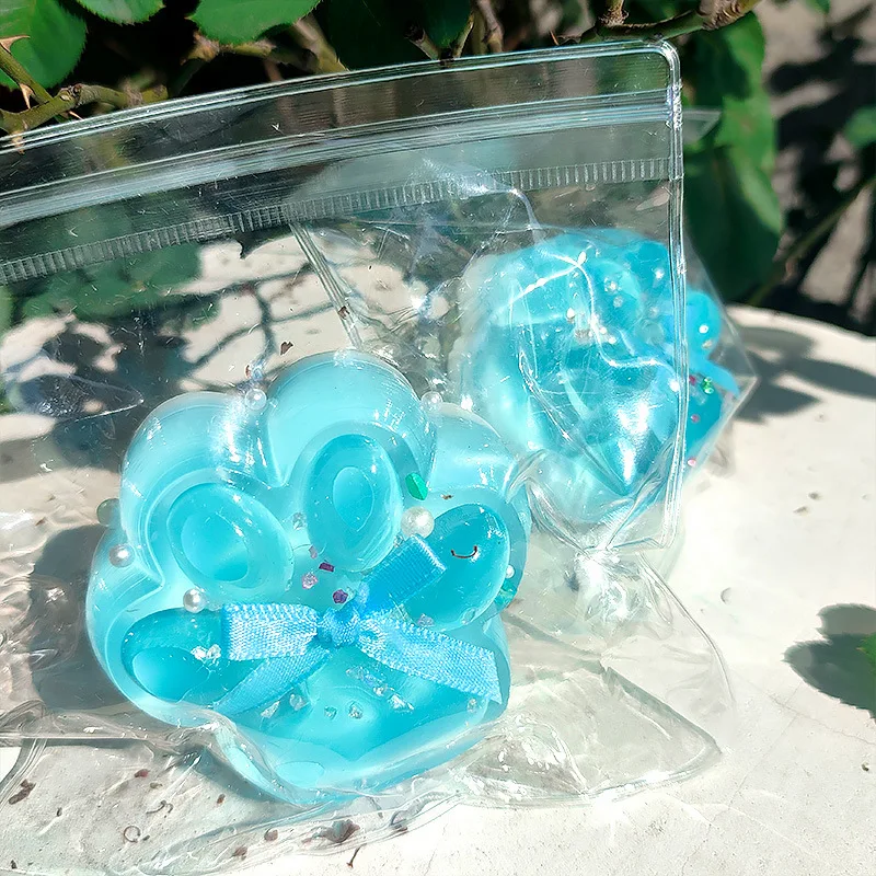 Cute Transparent Blue Sea Salt Cat Paw Slow Rebound Squeeze Toy Cartoon Soft Sticky Cat Paw Stress Relief Vent Sensory Toy Gifts