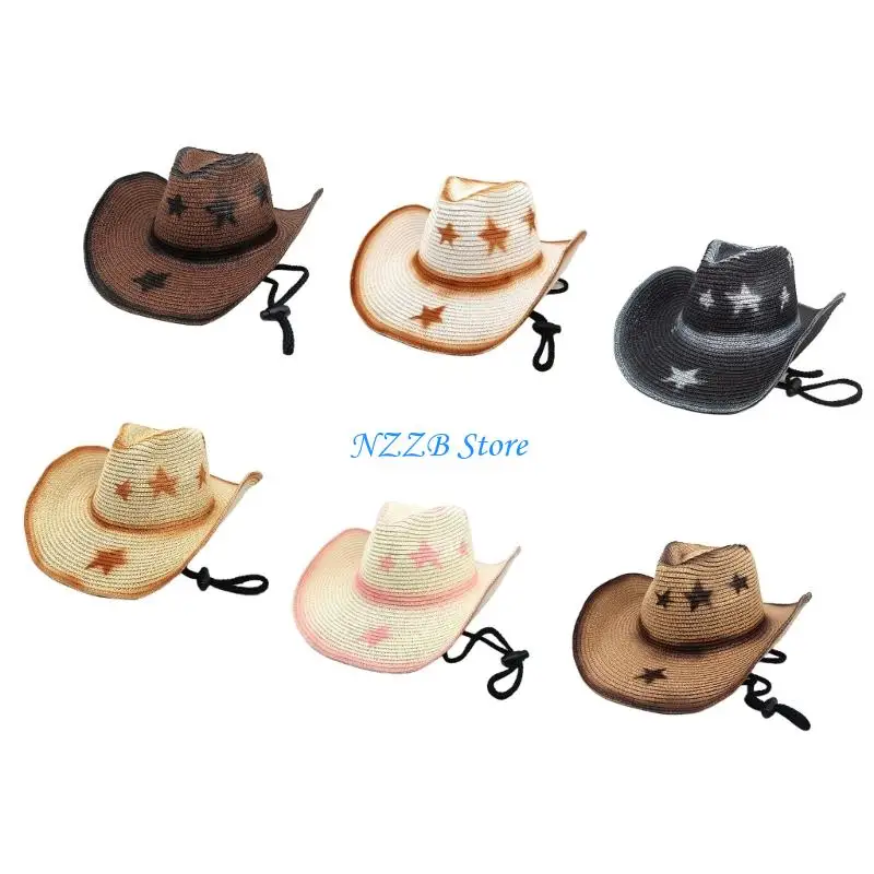 

T21F Adjustable Breathable Western Hat Sunproof Straw Hat for Outdoor Activity Unisex