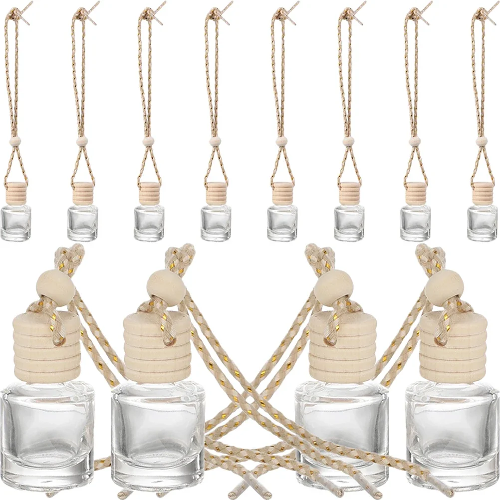 10 Stück 8ml Mini-Holz-Duftfläschchen, Aromatherapie-Diffusor, hängende leere Parfümfläschchen aus Glas für das Auto, Autodekoration – Detail 1