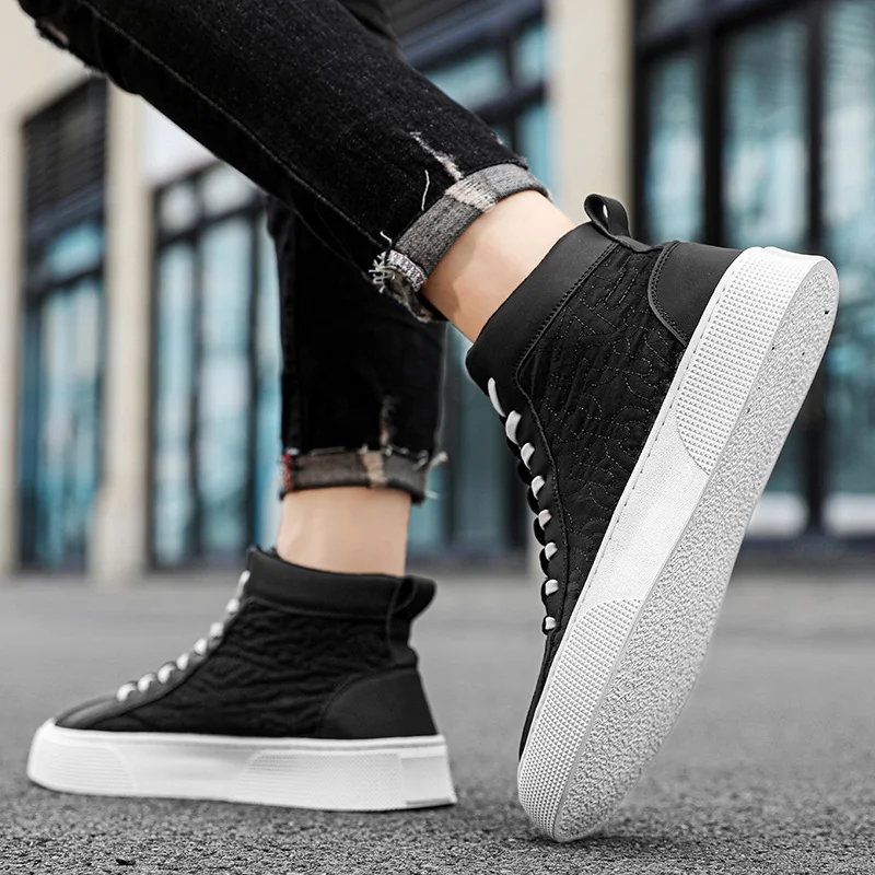Stylish Green High-top Men's Skateboard Shoes Breathable Platform Men Athletic Shoes Comfy Non-slip Casual Sneakers For Men 2023