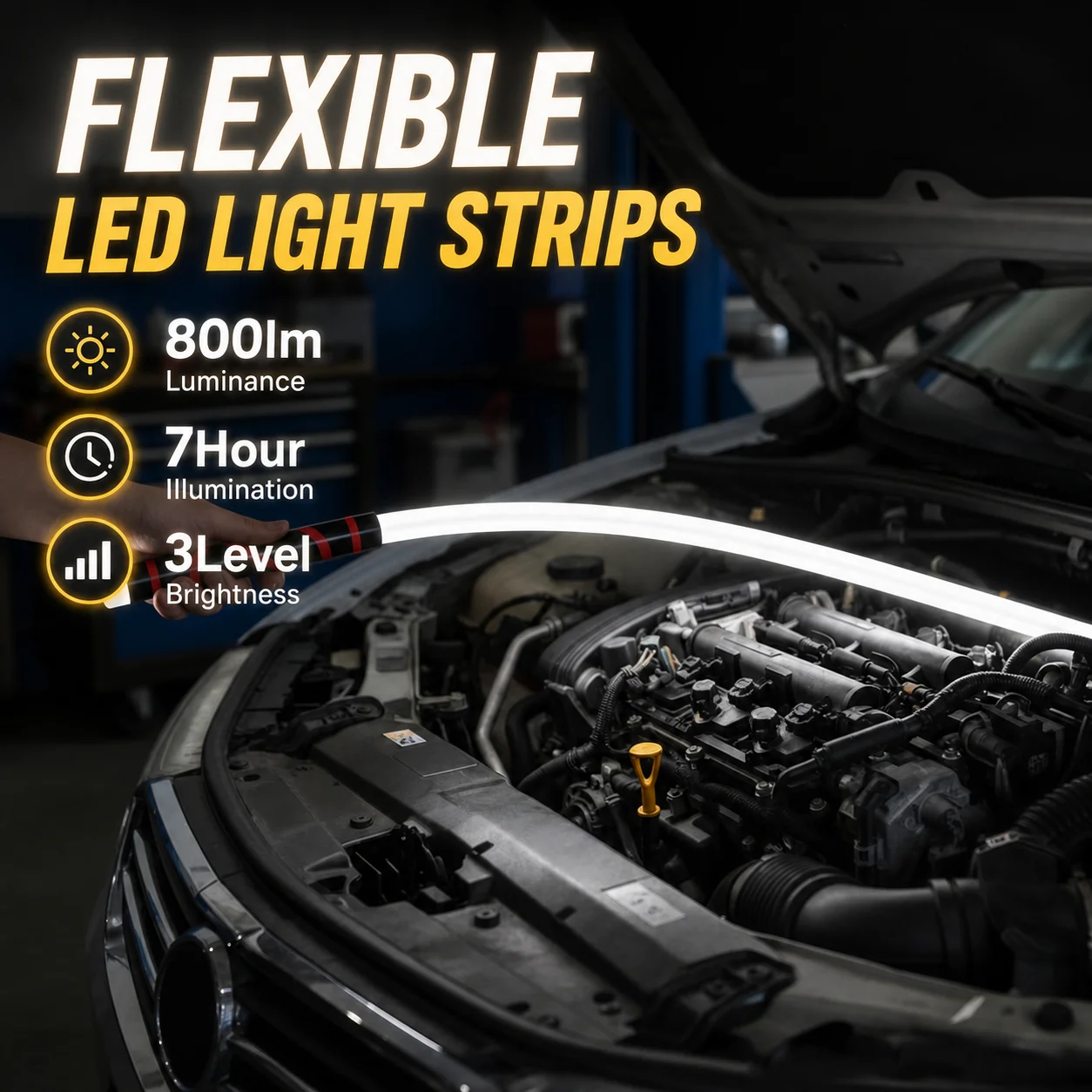 360° Bendable LED Work Light Rechargeable Flexible Flashlight Mechanic Lamp for Auto Repair Emergency Household