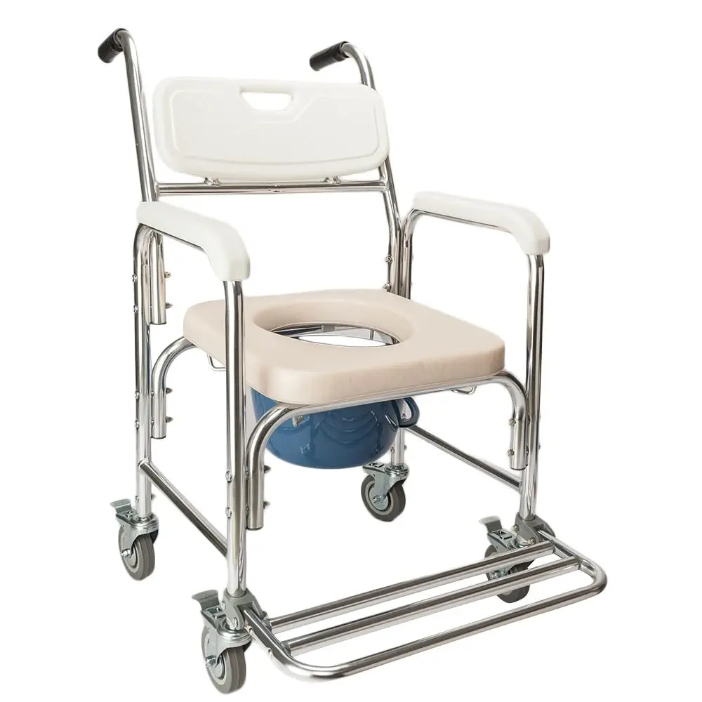 

Bedside Commode Chair, 4 in 1 Toilet Rolling Transport Chair with Arms & 4 Brakes, Shower Wheelchair for Adults,, Customized