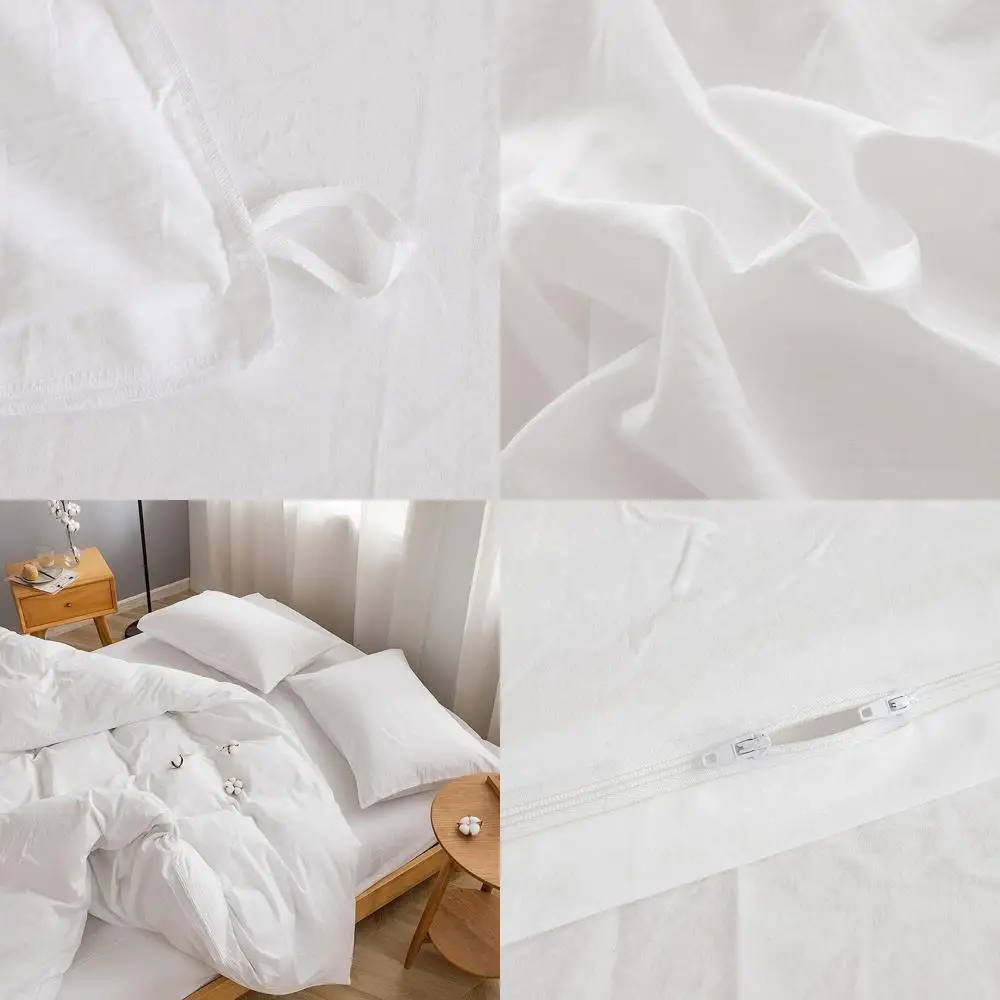 

Комплект постельного белья: пододеяльник из 100% стираного хлопка, текстура как лён, дышащий, прочный, очень мягкий (односпальный, белый)