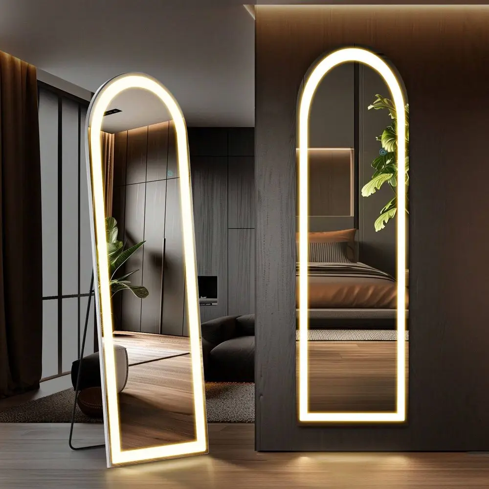 

Arched Mirror Full Length With LED Lights,60 16 Floor Mirror Dimming 3 Color Lighting, Large Mirror Full Length Aluminum Alloy