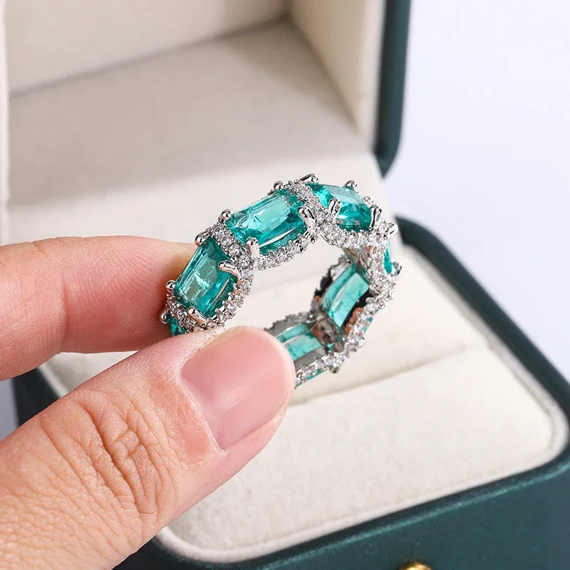 High-end Jewelry Heavy Industry Inlaid Aquamarine Topaz Ring Ladies 925 Silver Paraiba Ring Party Birthday Gift Wedding Ring