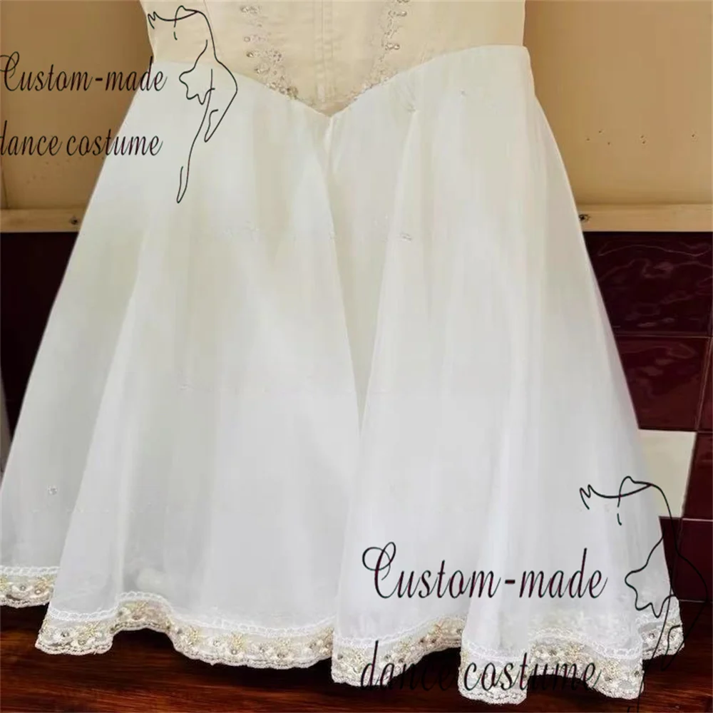 Gebeilia バレエドレス 白鳥の湖バリエーション ガーゼドレス プライベートカスタム アプリコット ホワイト ベージュ スパークリング ダイヤモンド フローティング ロングドレス