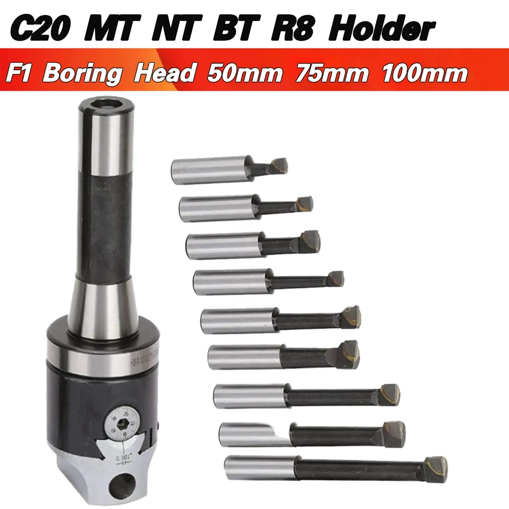 F1 Boring Head 50mm 75mm 100mm CNC Lathe Rough Boring Processing Paired with BT30 BT40 NT30 NT40 C20 C25 R8 MT2 MT3 MT4