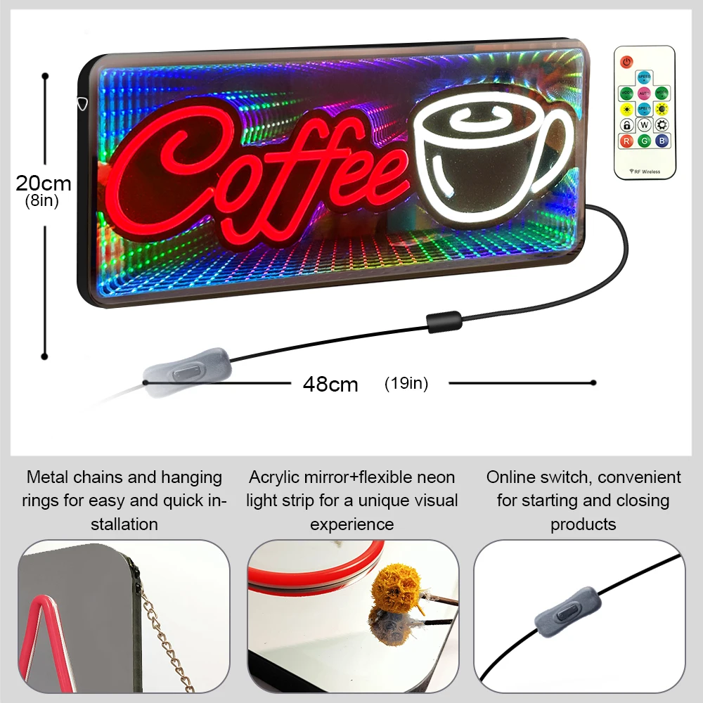 48cm 3DコーヒーバーLEDネオンサイン 両面フルカラー - Coffee Tea Neon Sign のレビューと価格