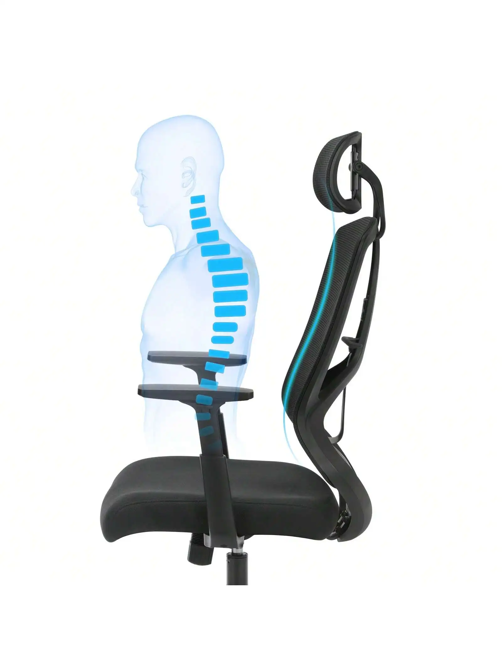 SONGMICS sedia da ufficio, sedia ergonomica, sedia da scrivania con supporto lombare, meccanismo di inclinazione, braccioli regolabili e