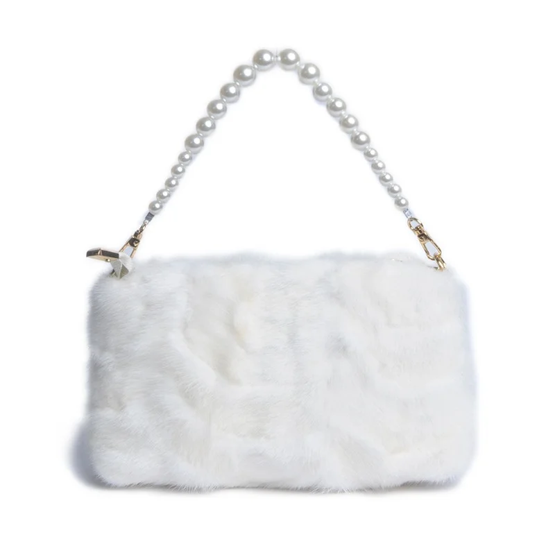 Imagem -04 - Mink Fur Square Bolsa para Mulheres Alça Transversal Bolsa Pequena Casual Alta Qualidade Design Simples Premium