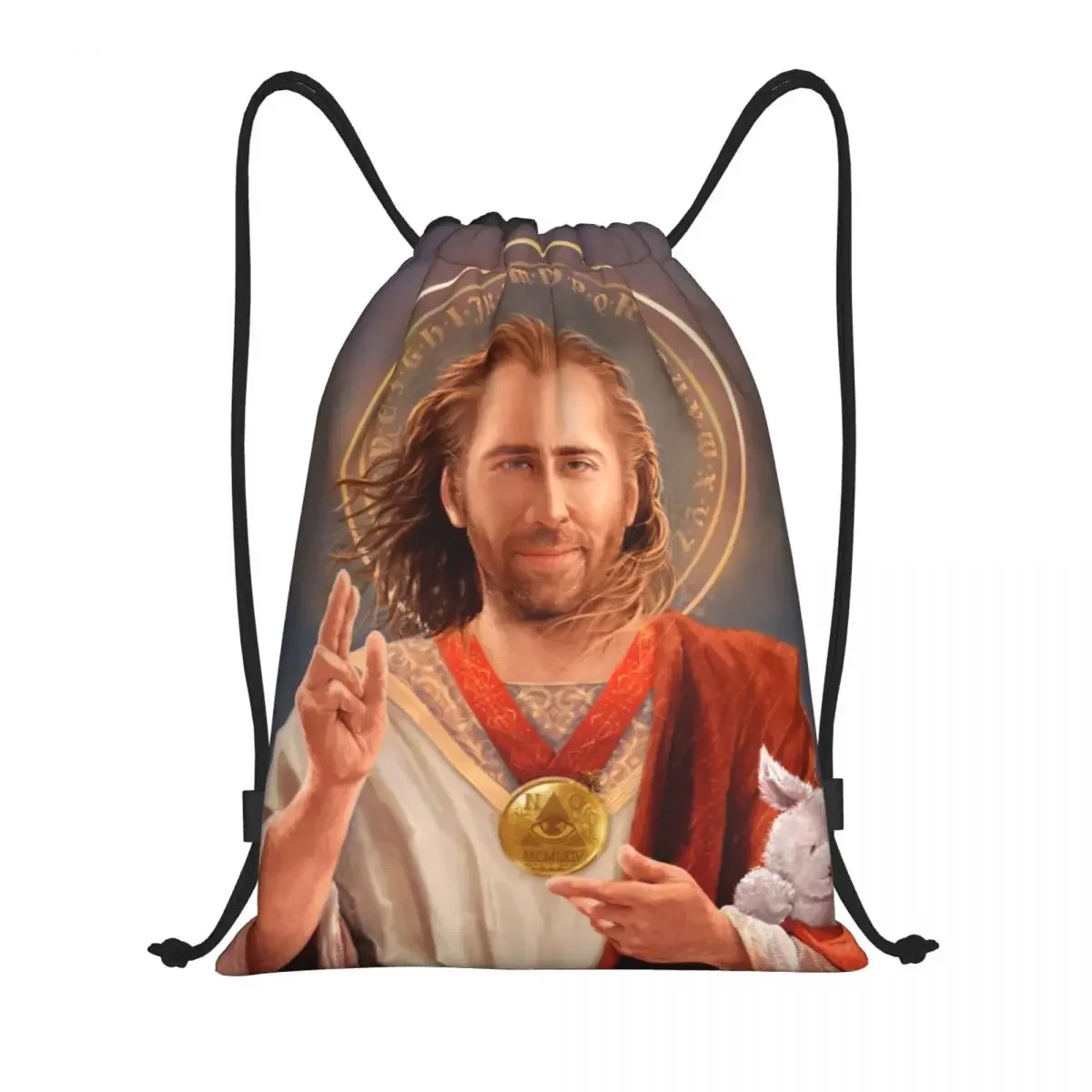 

Saint Nicolas Cage Drawstring Backpack Women Men Gym Sport Sackpack Foldable Funny Meme Shopping Bag Sack