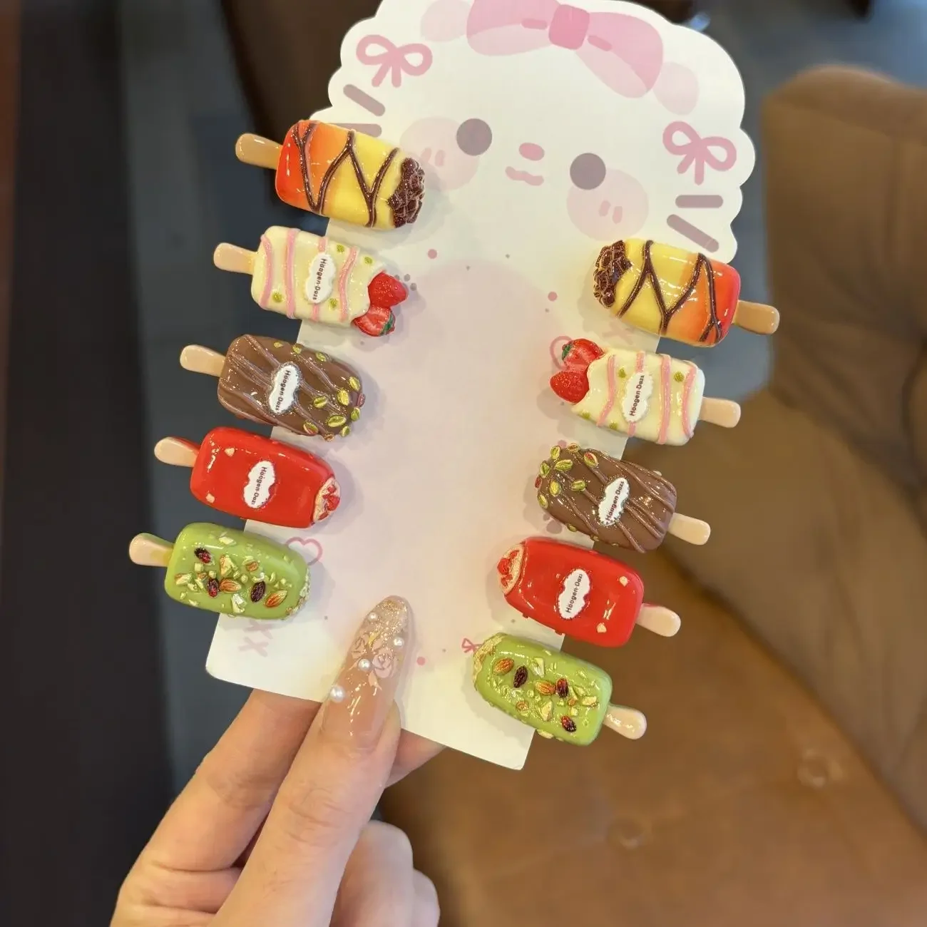 مشابك شعر صغيرة لطيفة على شكل آيس كريم للشوكولاتة، إكسسوارات شعر على شكل رسوم كرتونية إبداعية، بطاقات شعر متعددة الاستخدامات للأطفال والكبار #3