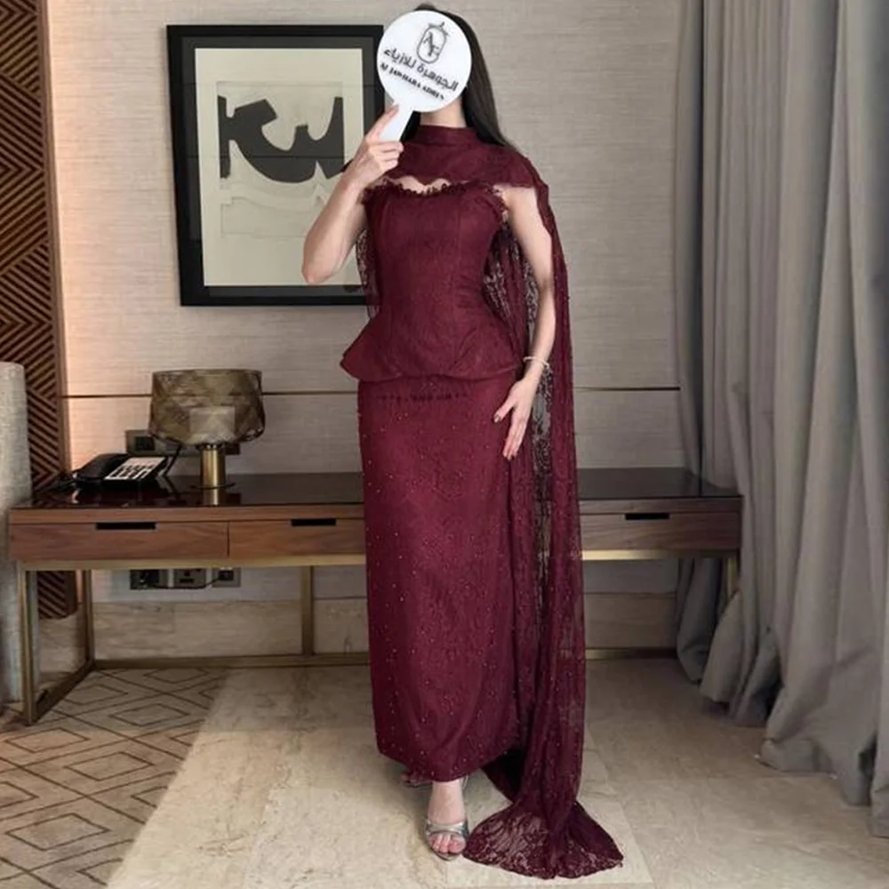 

Customized Straight Sweetheart Elegant Evening Dress Delicate Lace Sleeveless Celebrity Gowns Sweep Train Shawl Party Dress