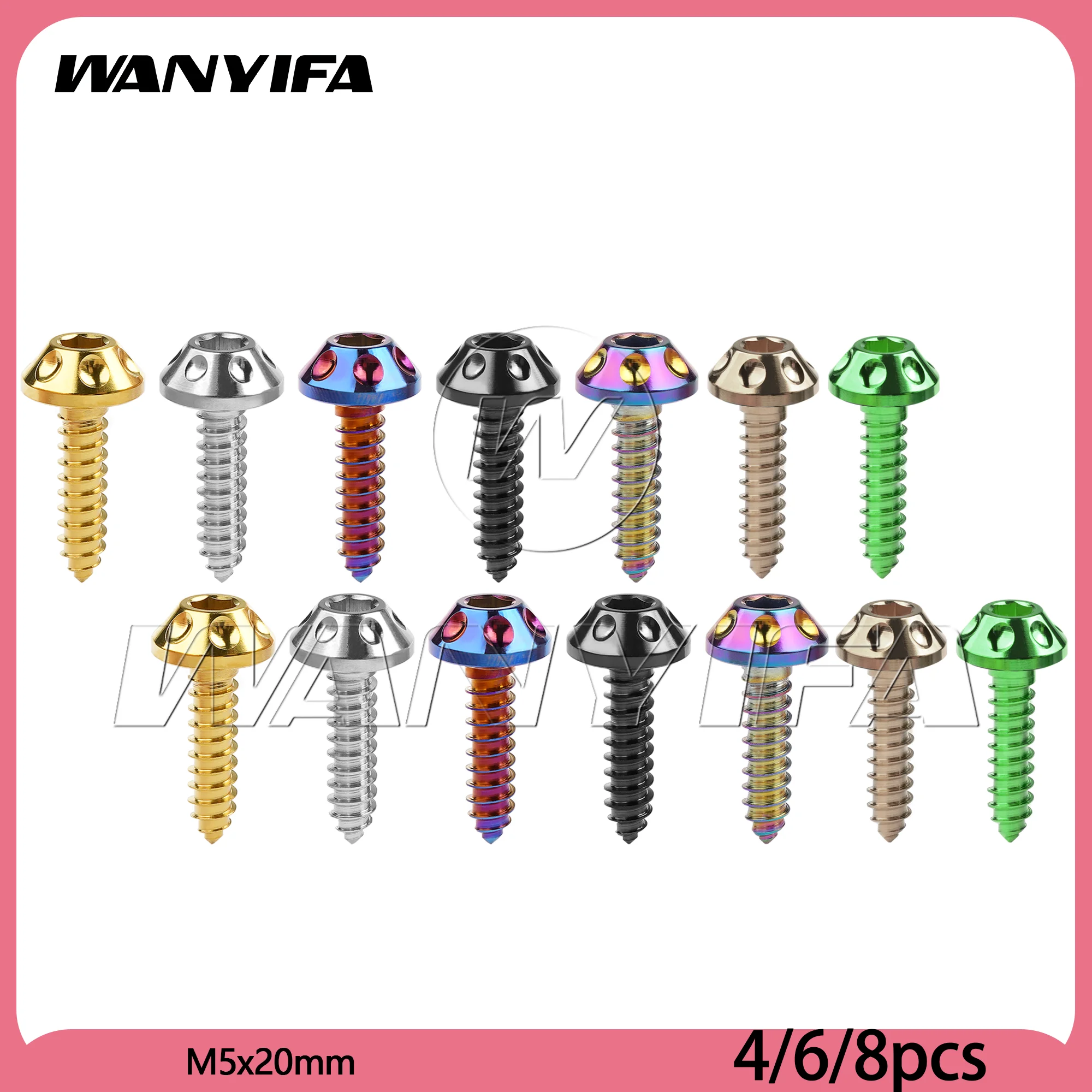 Wanyifa 4/6/8pcs Titanium Bolts M5x20mm Mushroom Self-Tapping Hex Head Screws for Bike Motorcycle Car Ti Fasteners