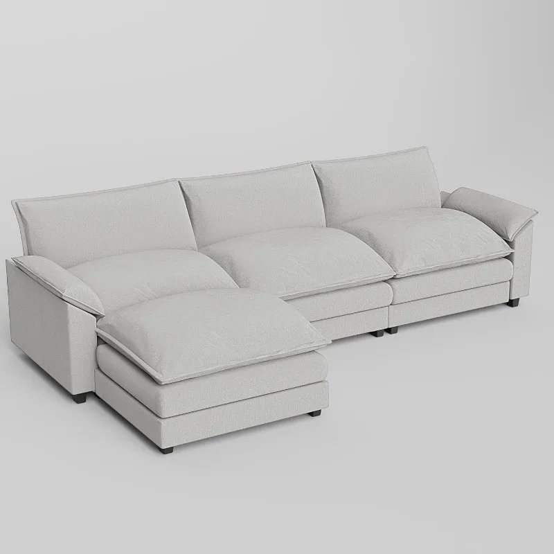 119” Modular Oversized Sectional Sofa Couch,Wide Arm L-Shaped Couch, Deep Seat and Reversible Ottoman,Chenille Fabric