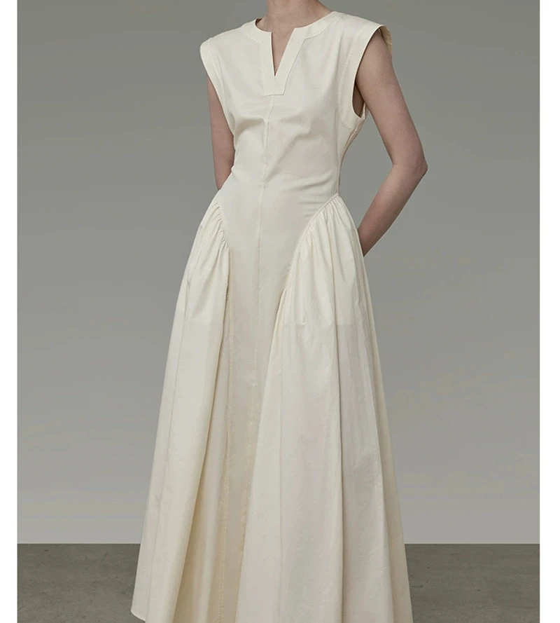 

2025 Women's Elegant Solid Color Waist Slimming High-end Design Long Dress Shawl Sleeve Pleated Waist Mini Skirt-GZXX1299