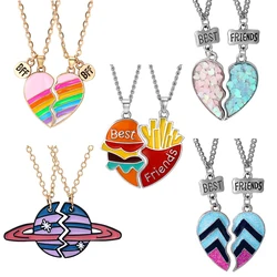 Honey Sister Love Couple Hamburg Fries Earth Pendant Best Friends Necklace Rainbow Broken Heart BFF Friendship Choker Gifts