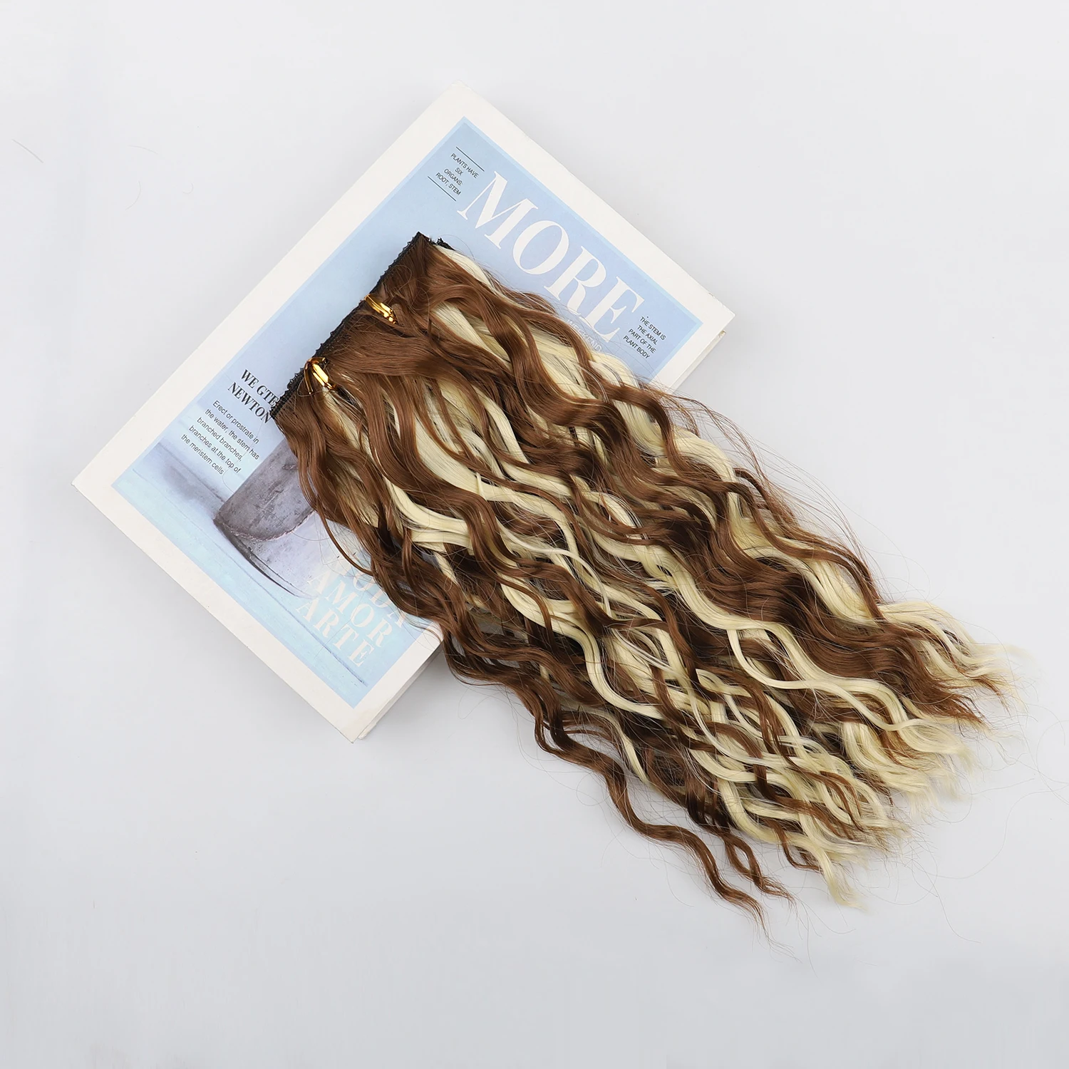 Synthetic 4PCS Hair Extensions 14inch Short Curly Wavy Brown  display picture 1