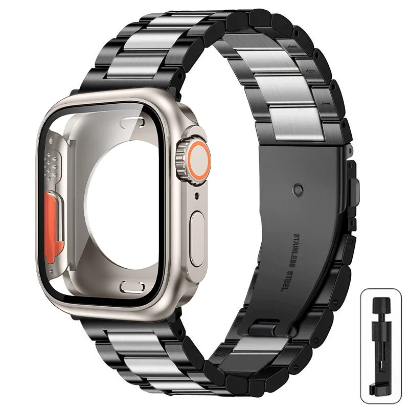 Armband + Gehäuse für Apple Watch Band 46 mm 42 mm 44 mm 45 mm 41 mm Vollständige Abdeckung Metall-Edelstahlband Iwatch Serie 11 10 9 8 7 6 SE 5