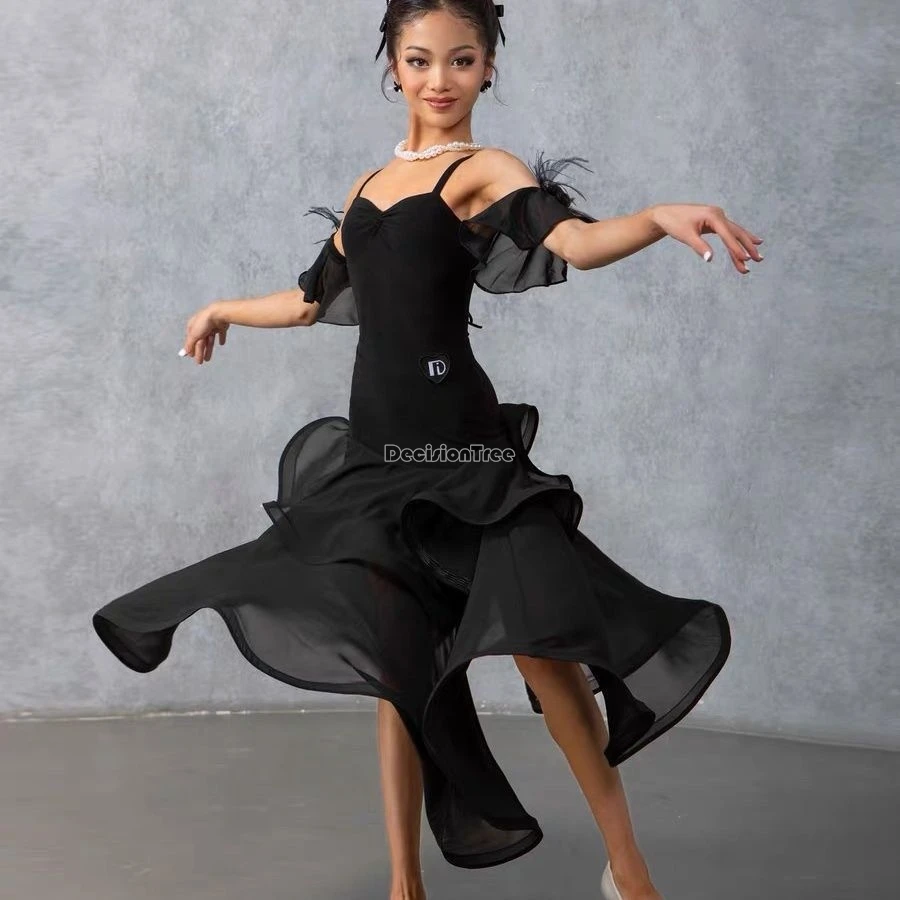 2025-nuevo-traje-de-baile-moderno-para-ninos-conjunto-de-2-piezas-de-hilo-falda-de-ala-ancha-de-doble-capa-traje-de-actuacion-de-entrenamiento-de-baile-de-salon