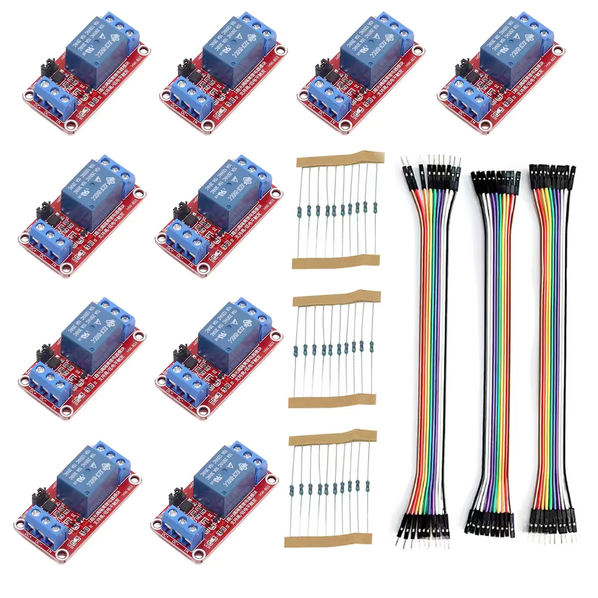 Relay Module Resistor Jumper Wire Kit 5V 1CH Relay 1/4W Metal Film Resistor 20cm Dupont Cable