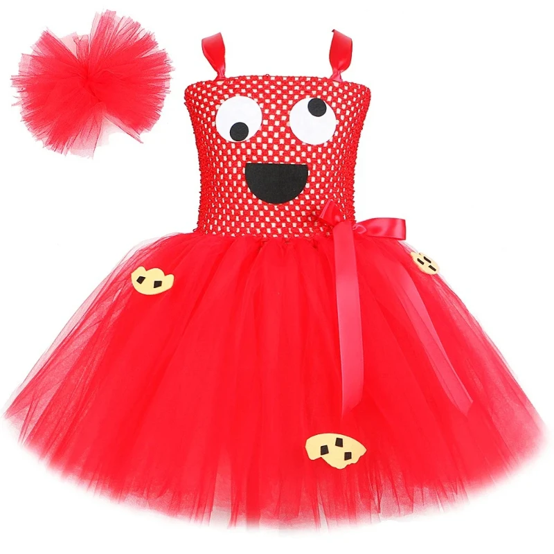 Girls' Fun Monster Halloween Clothes, Toddler Birthday Party Outfit, Kids Cartoon Cookie Themed Stage Performance Tutu Skirt