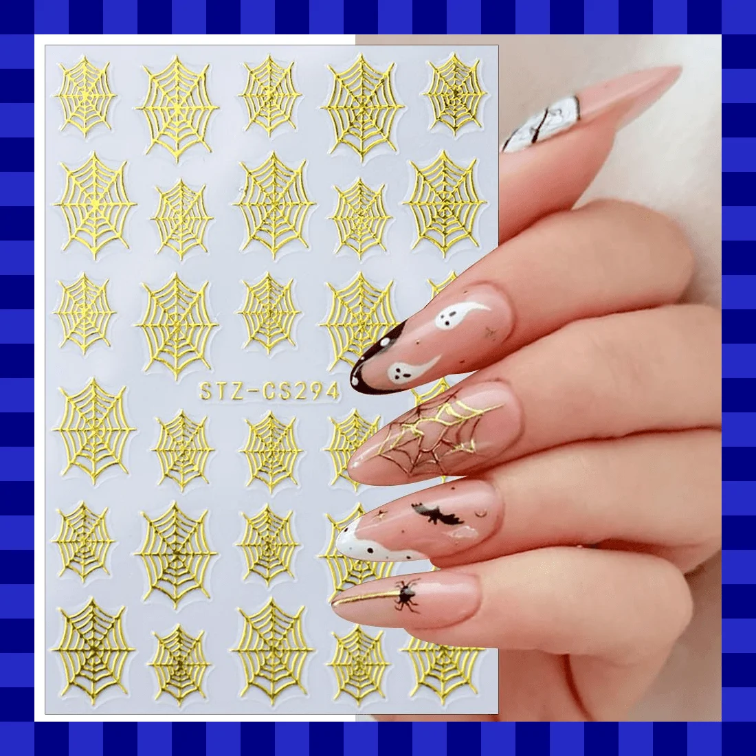3D Spiderweb Nail Stickers, Gothic Gold Self-Adhesive Nail Art Decorations