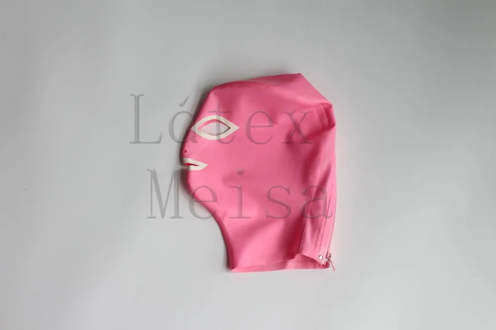 Combinaison catsuit Sexy pour femmes, capuches en latex, yeux ouverts, narines et bouche de couleur rose avec fermeture éclair au dos