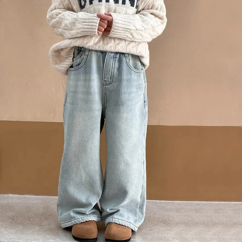 Pantaloni per ragazze 2024 autunno nuovi vestiti per bambini stile coreano gamba dritta Jeans a gamba larga allentati casuali casuali casuali casuali