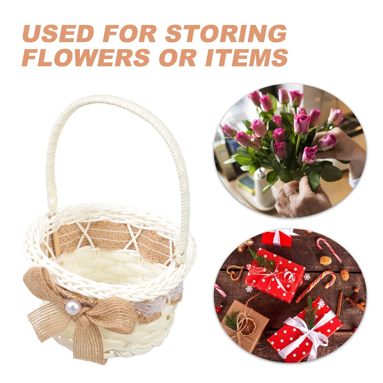 

Wedding Flower Girl Basket Lightweight Rustic Elegant Handheld Petal Basket for Wedding Party Gift Storage Container Supplies