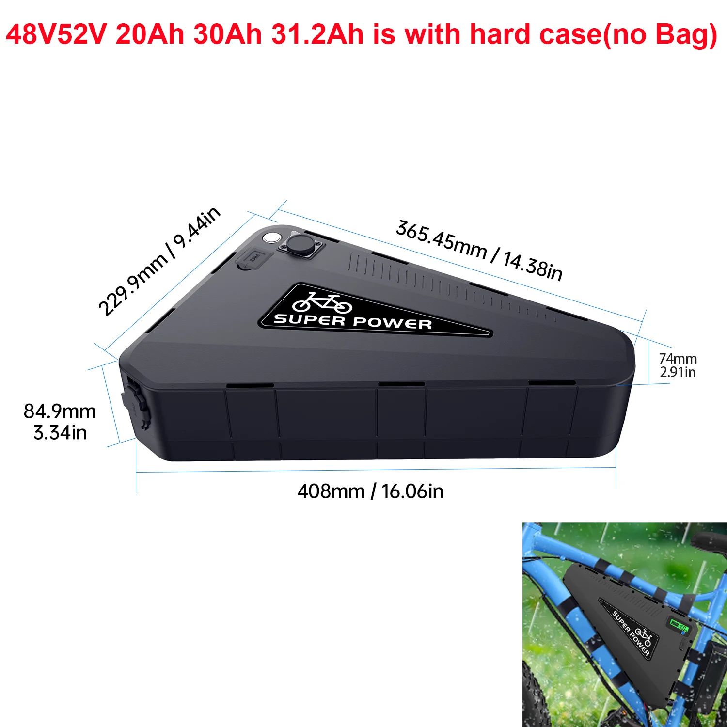 Wasserdichter EBike-Akku 21700 Dreieck 52 V 48 V 20 Ah 24 Ah 28 Ah für Elektrofahrrad 2000 W 1500 W 1000 W 750 W 500 W 350 W 250 W – Detail 6